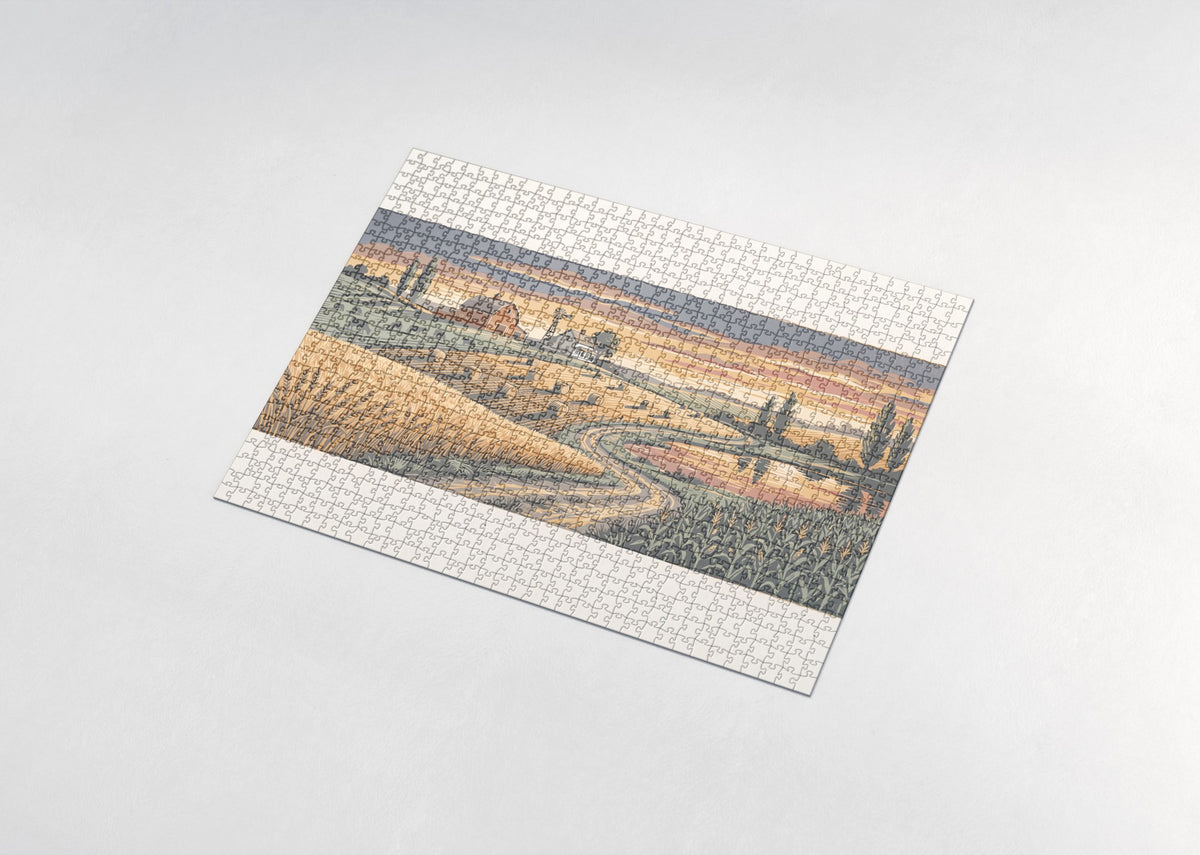Farm at Sunset Panorama jigsaw puzzle - assembled puzzle