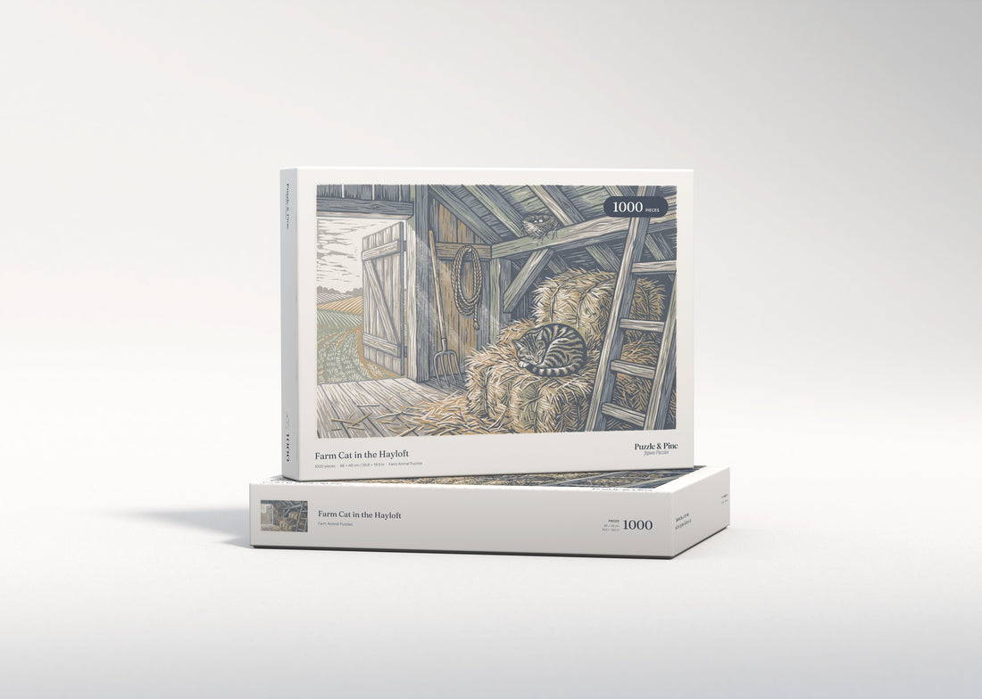 Farm Cat in the Hayloft jigsaw puzzle - gift box