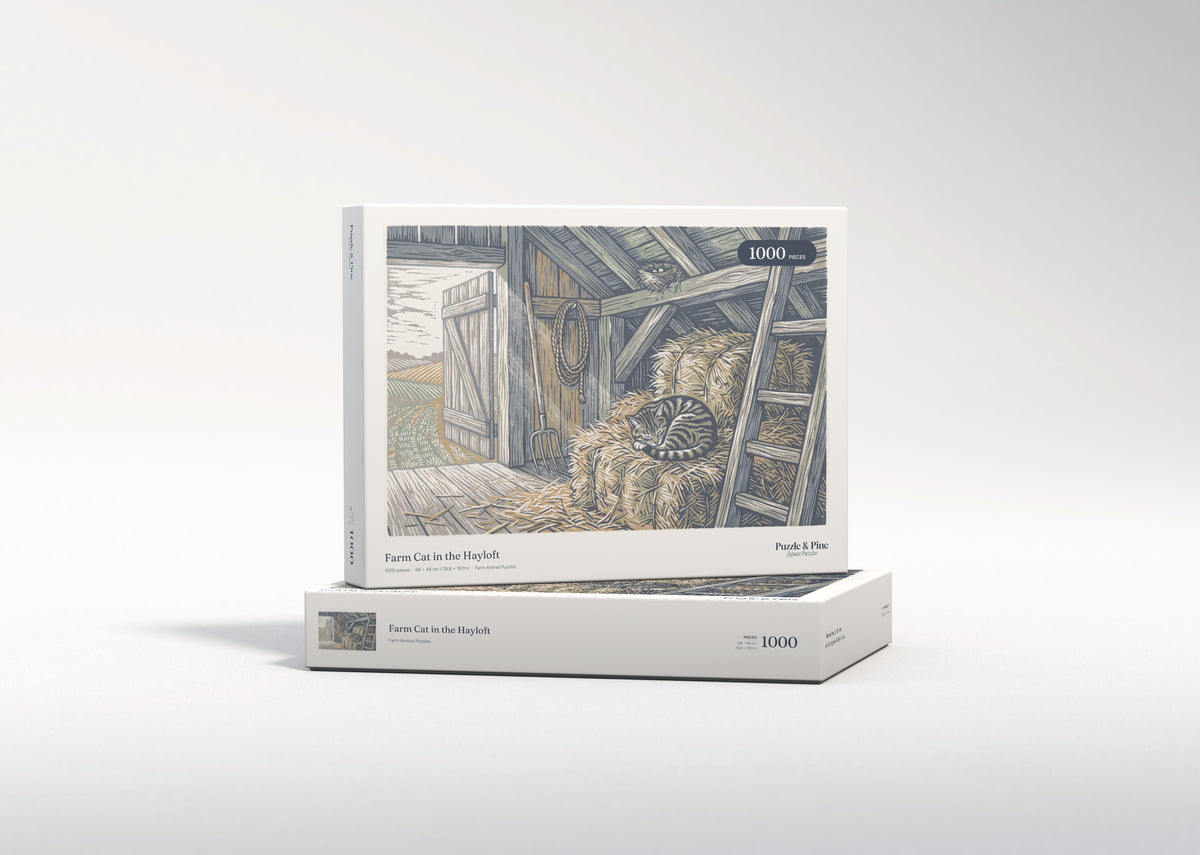 Farm Cat in the Hayloft jigsaw puzzle - gift box