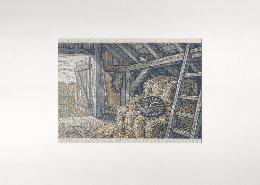 Farm Cat in the Hayloft jigsaw puzzle - gift box