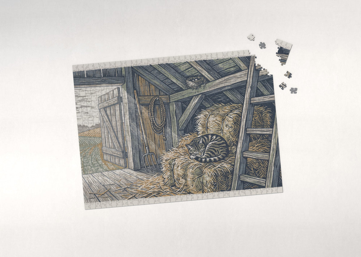 Farm Cat in the Hayloft jigsaw puzzle - puzzle with loose pieces