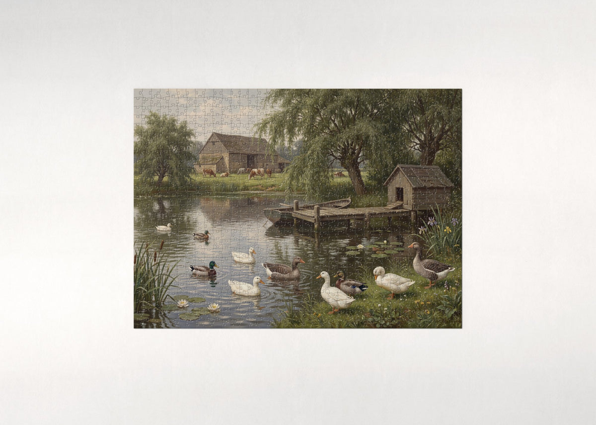 Farm Pond with Ducks and Geese jigsaw puzzle - flat puzzle