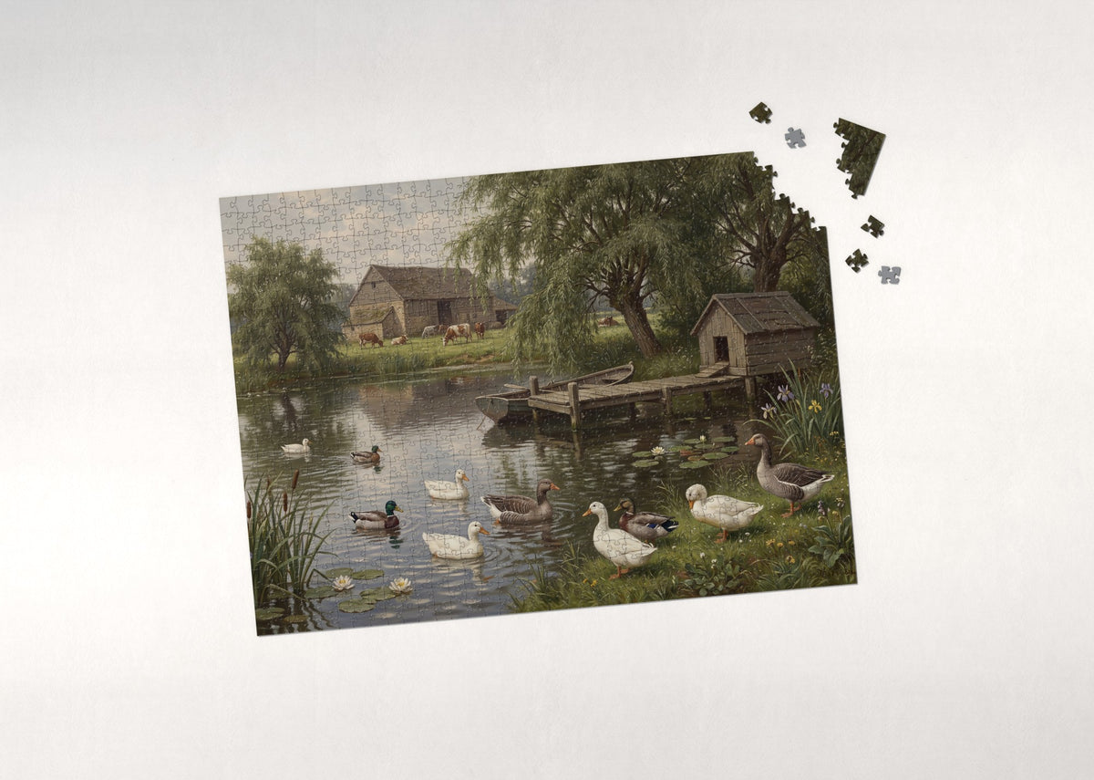 Farm Pond with Ducks and Geese jigsaw puzzle - puzzle with loose pieces