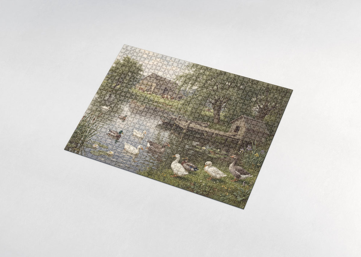 Farm Pond with Ducks and Geese jigsaw puzzle - assembled puzzle
