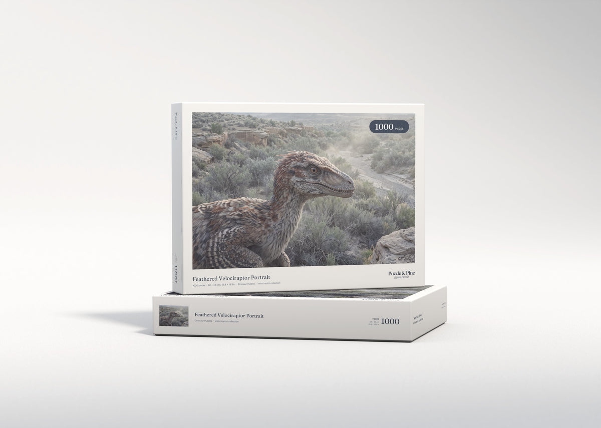 Feathered Velociraptor Portrait jigsaw puzzle - gift box
