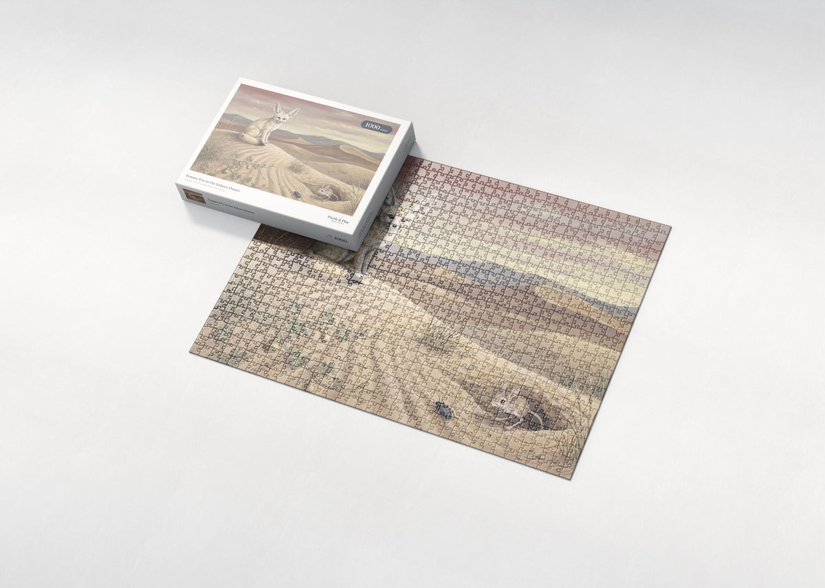 Fennec Fox in the Sahara Dunes jigsaw puzzle - box and puzzle