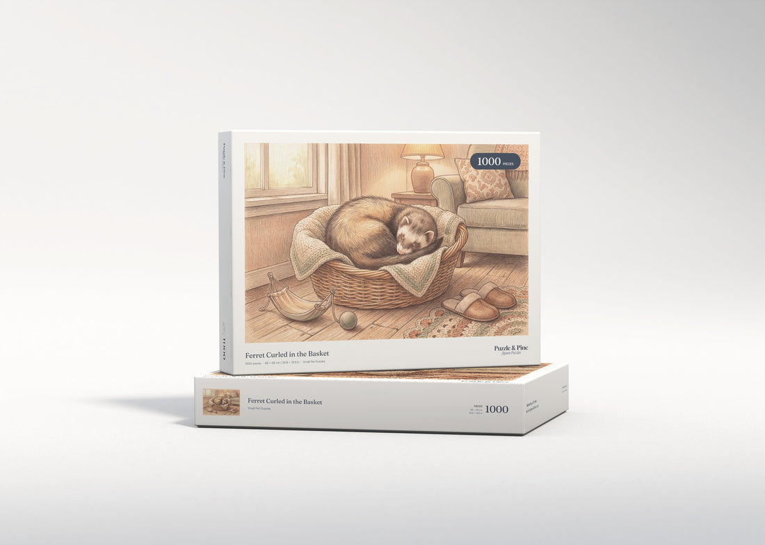 Ferret Curled in the Basket jigsaw puzzle - gift box