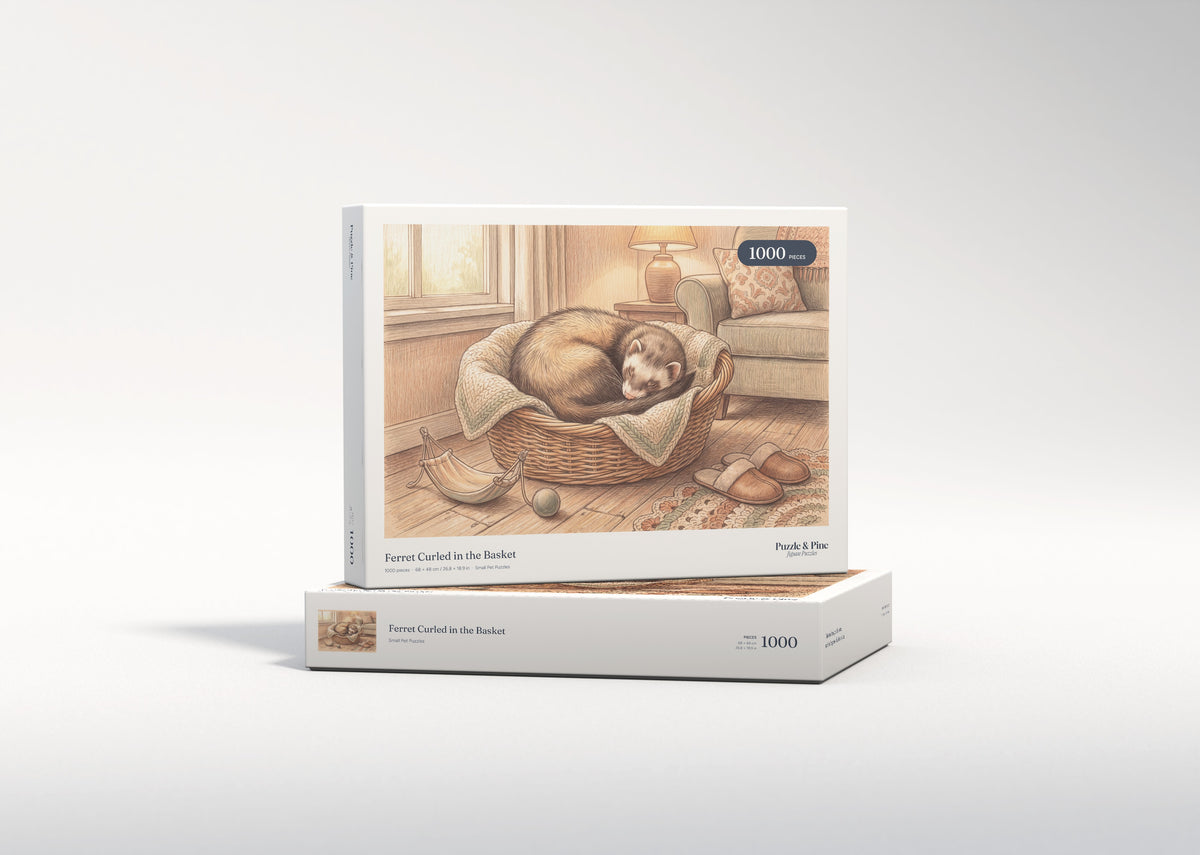 Ferret Curled in the Basket jigsaw puzzle - gift box