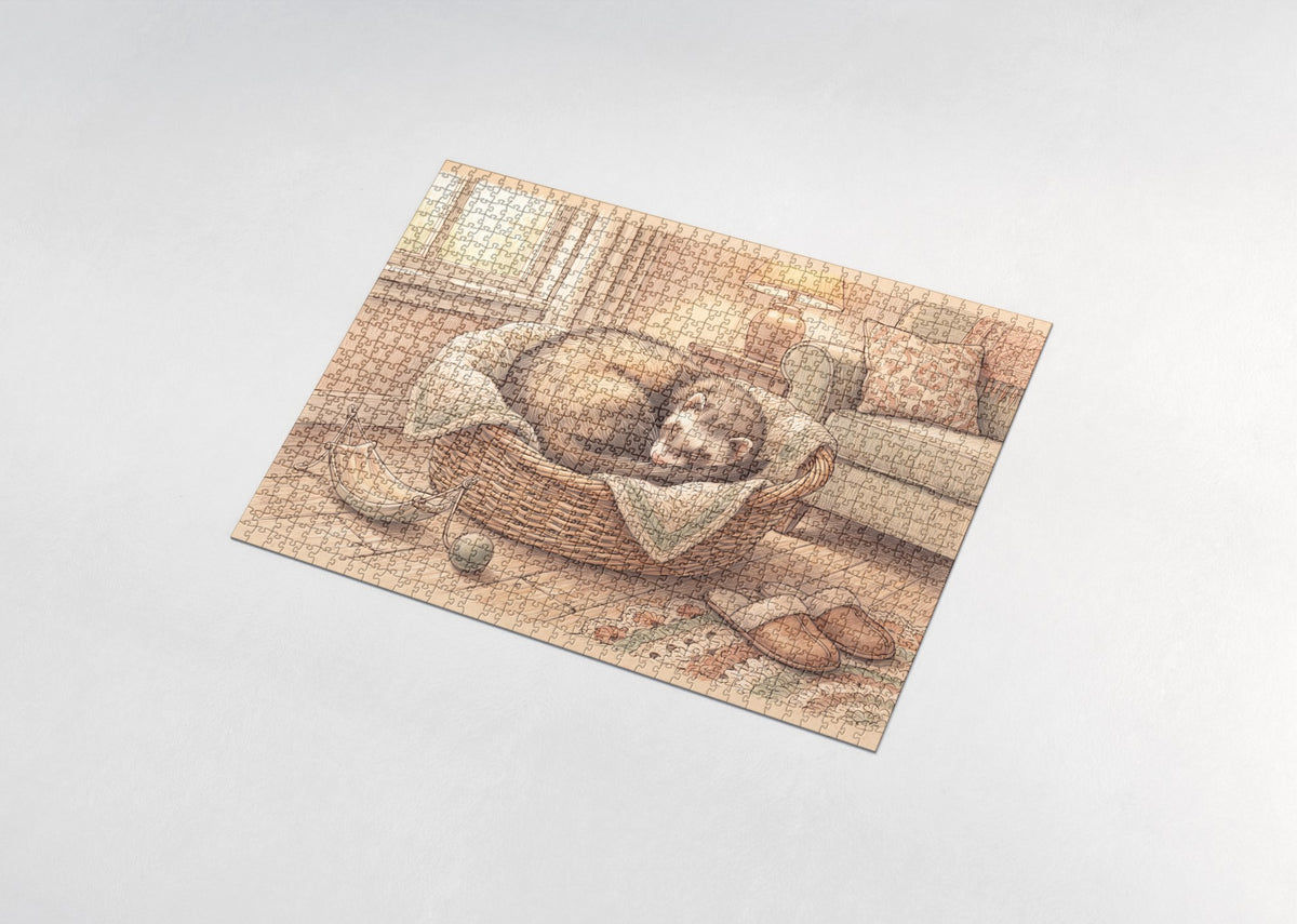 Ferret Curled in the Basket jigsaw puzzle - assembled puzzle