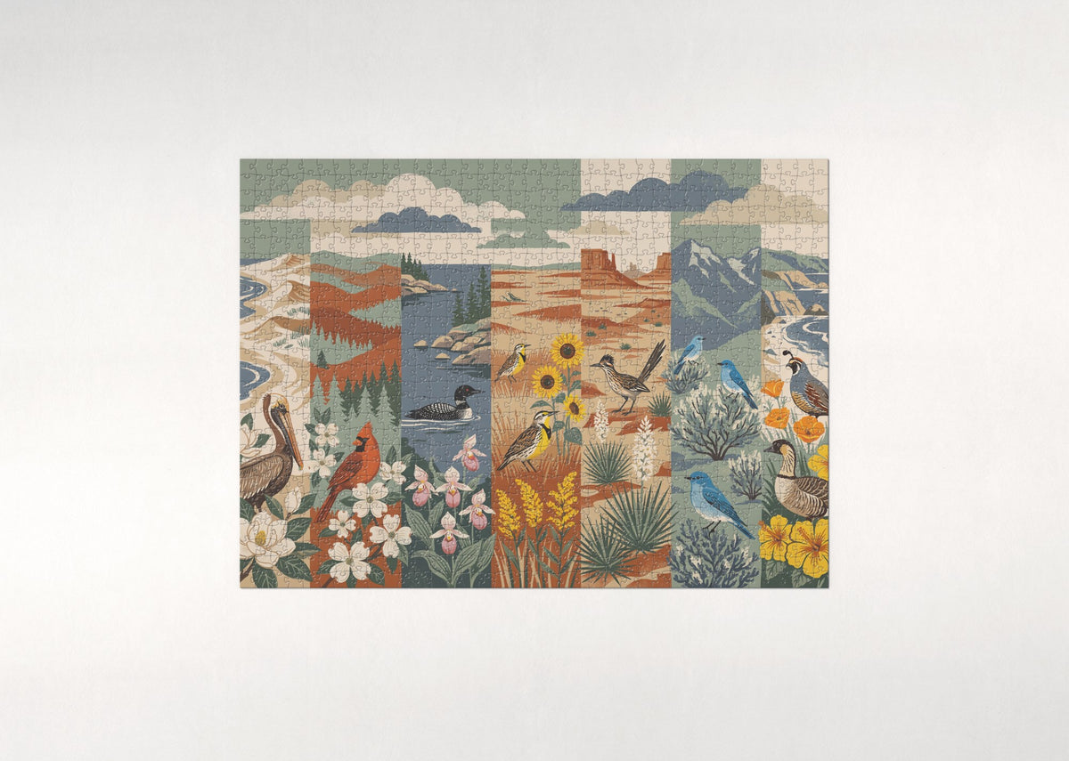 Fifty State Birds and Flowers of America jigsaw puzzle - flat puzzle