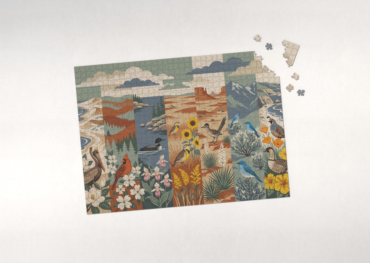 Fifty State Birds and Flowers of America jigsaw puzzle - puzzle with loose pieces