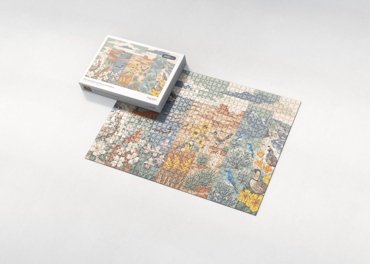 Fifty State Birds and Flowers of America jigsaw puzzle - box and puzzle