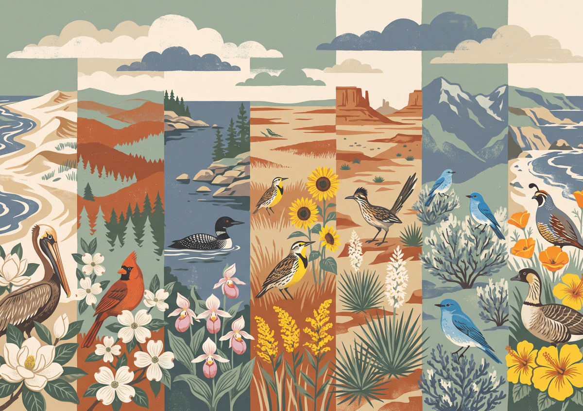 Fifty State Birds and Flowers of America jigsaw puzzle