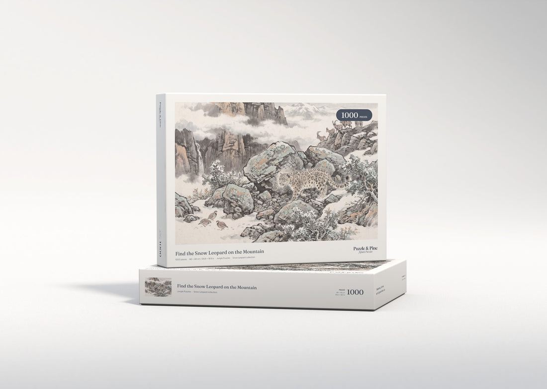 Find the Snow Leopard on the Mountain jigsaw puzzle - gift box