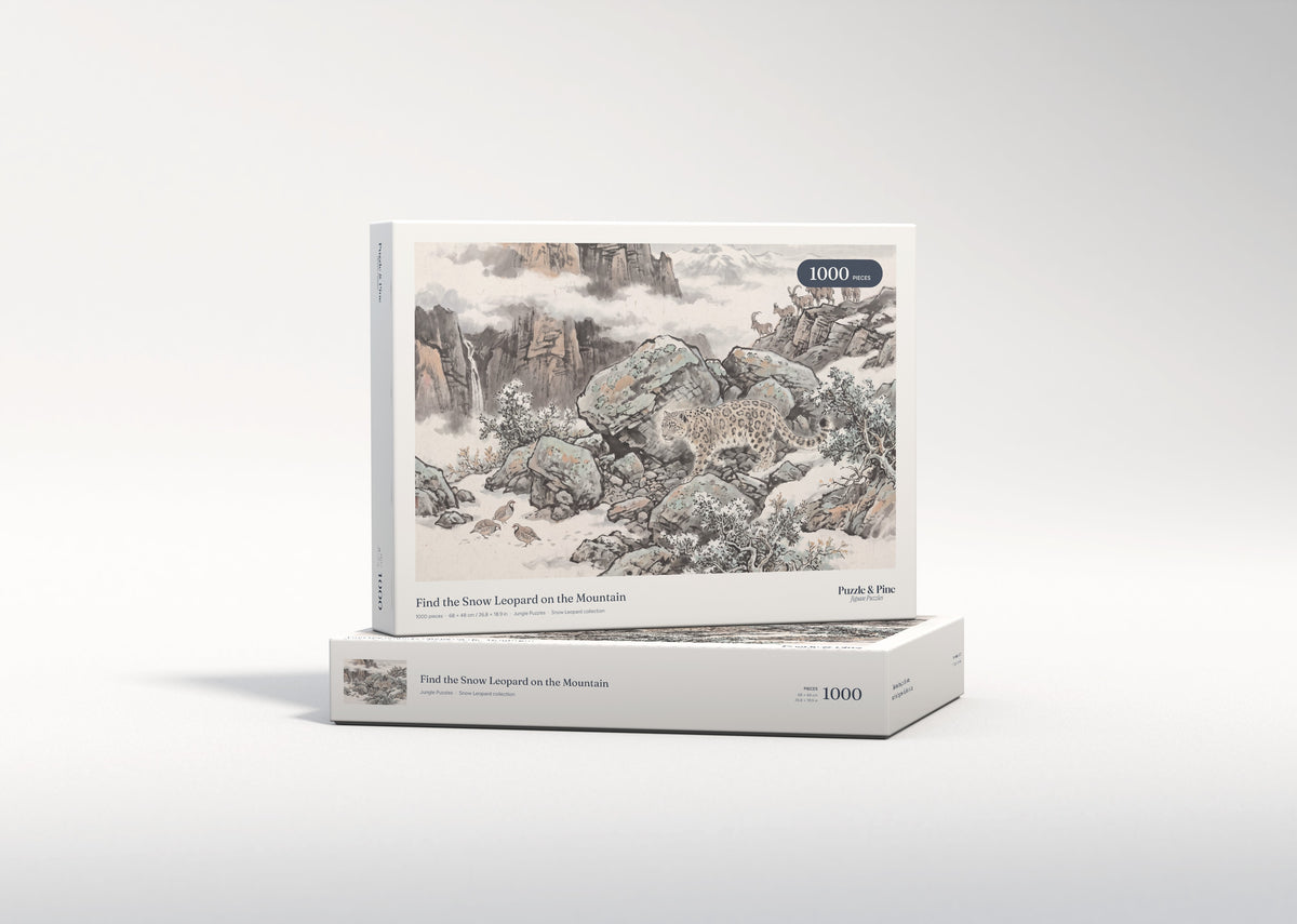 Find the Snow Leopard on the Mountain jigsaw puzzle - gift box