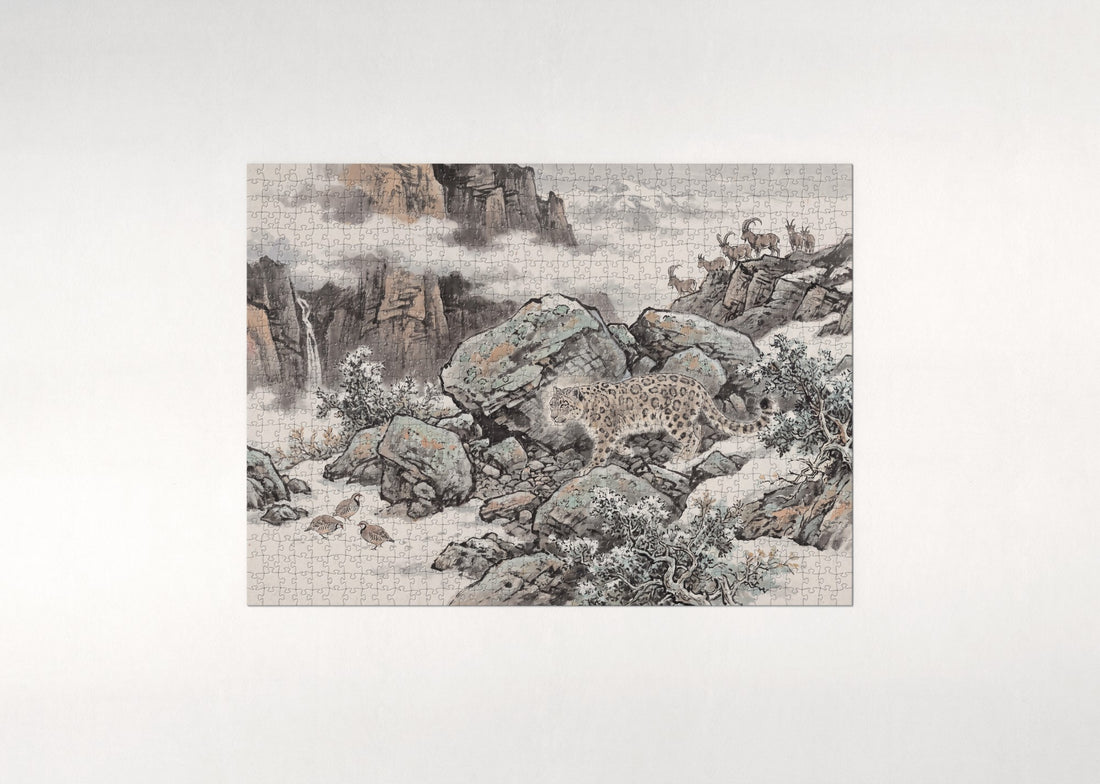 Find the Snow Leopard on the Mountain jigsaw puzzle - gift box