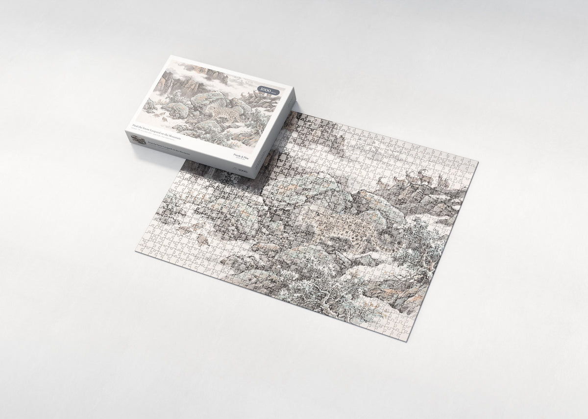 Find the Snow Leopard on the Mountain jigsaw puzzle - box and puzzle