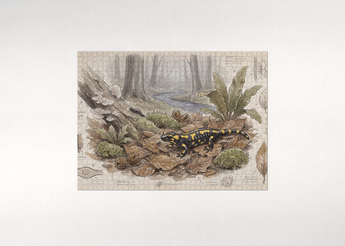 Fire Salamander on the Forest Floor jigsaw puzzle - flat puzzle