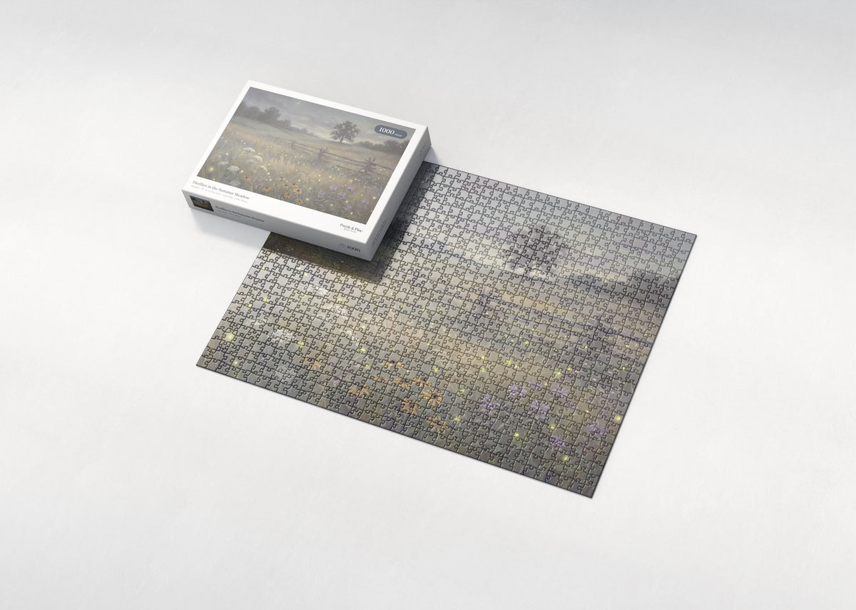 Fireflies in the Summer Meadow jigsaw puzzle - box and puzzle