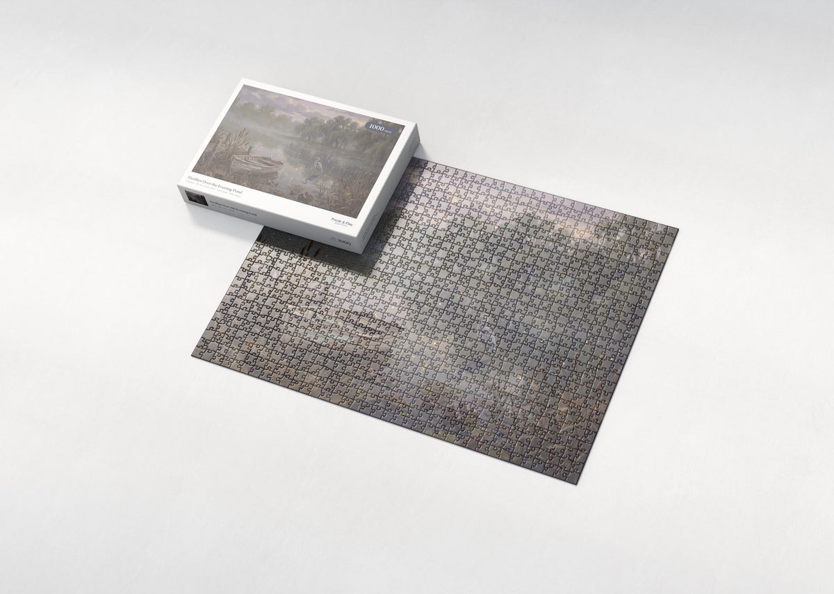 Fireflies Over the Evening Pond jigsaw puzzle - box and puzzle