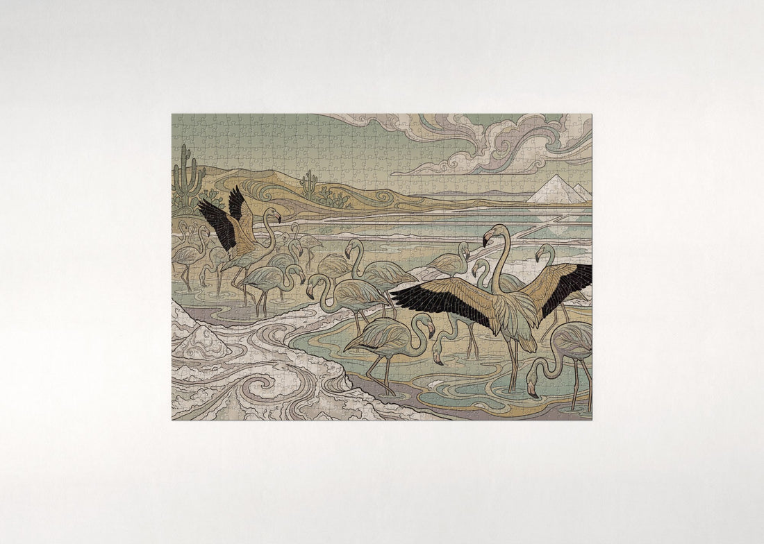 Flamingo Flock in the Salt Flats jigsaw puzzle - gift box