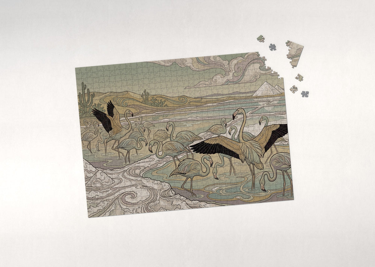Flamingo Flock in the Salt Flats jigsaw puzzle - puzzle with loose pieces