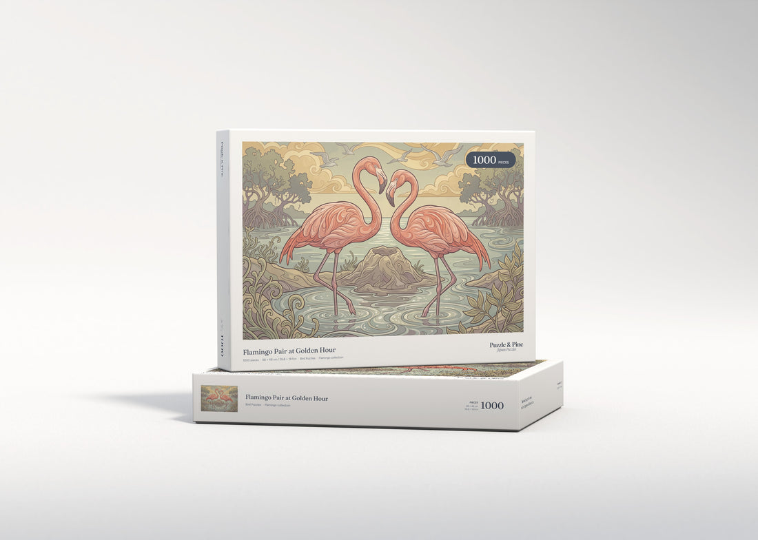 Flamingo Pair at Golden Hour jigsaw puzzle - gift box