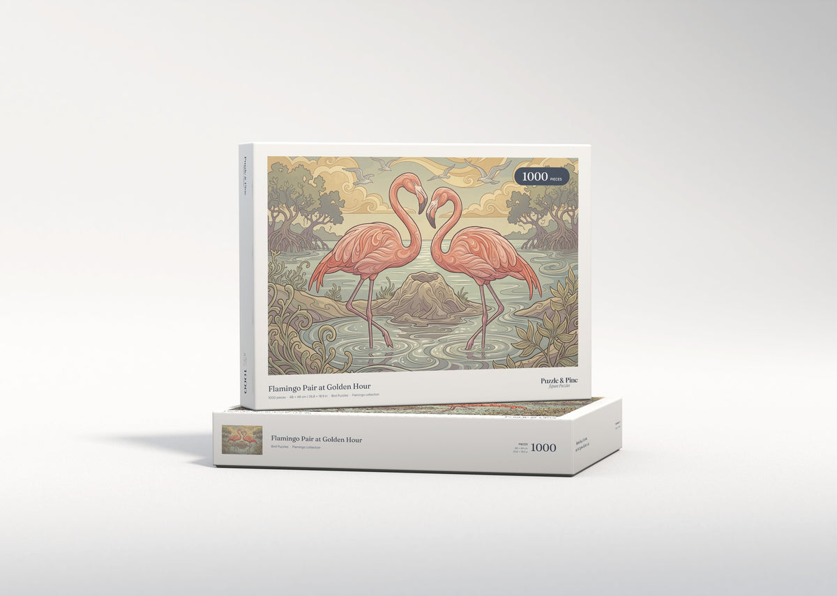 Flamingo Pair at Golden Hour jigsaw puzzle - gift box