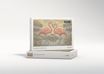 Flamingo Pair at Golden Hour jigsaw puzzle - gift box