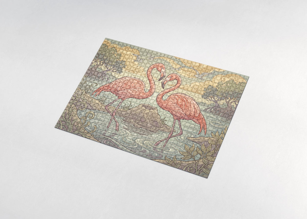 Flamingo Pair at Golden Hour jigsaw puzzle - assembled puzzle