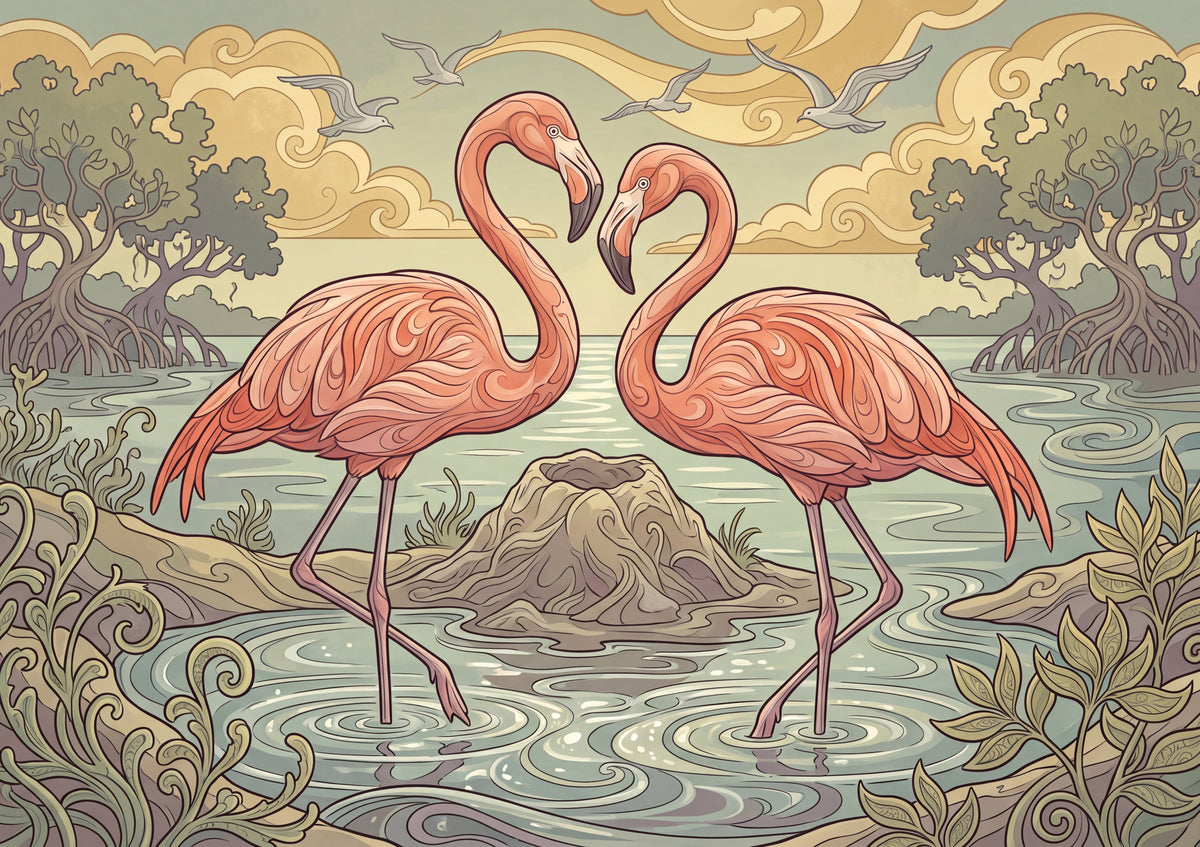 Flamingo Pair at Golden Hour jigsaw puzzle