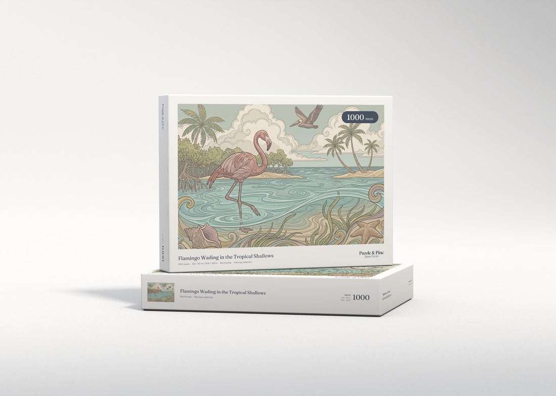 Flamingo Wading in the Tropical Shallows jigsaw puzzle - gift box