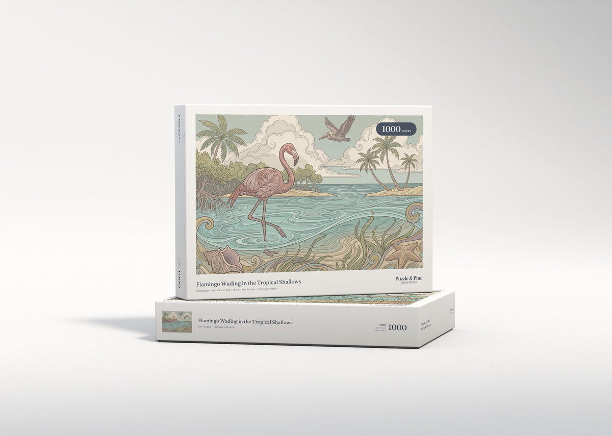Flamingo Wading in the Tropical Shallows jigsaw puzzle - gift box