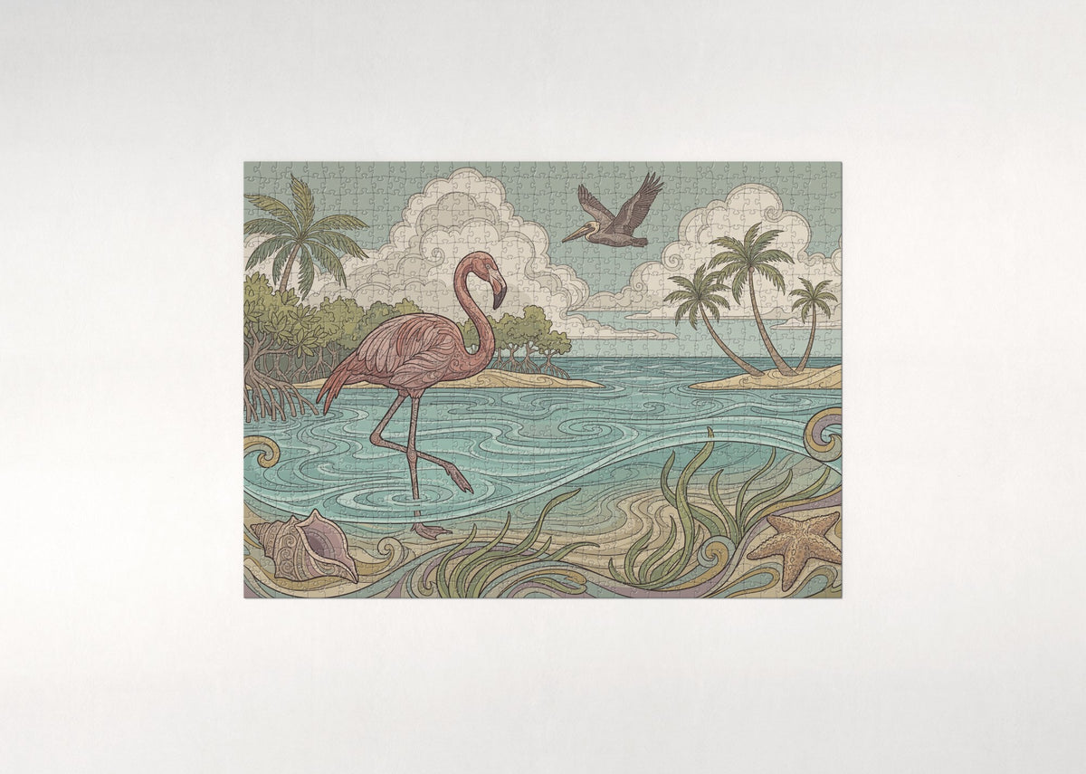 Flamingo Wading in the Tropical Shallows jigsaw puzzle - flat puzzle