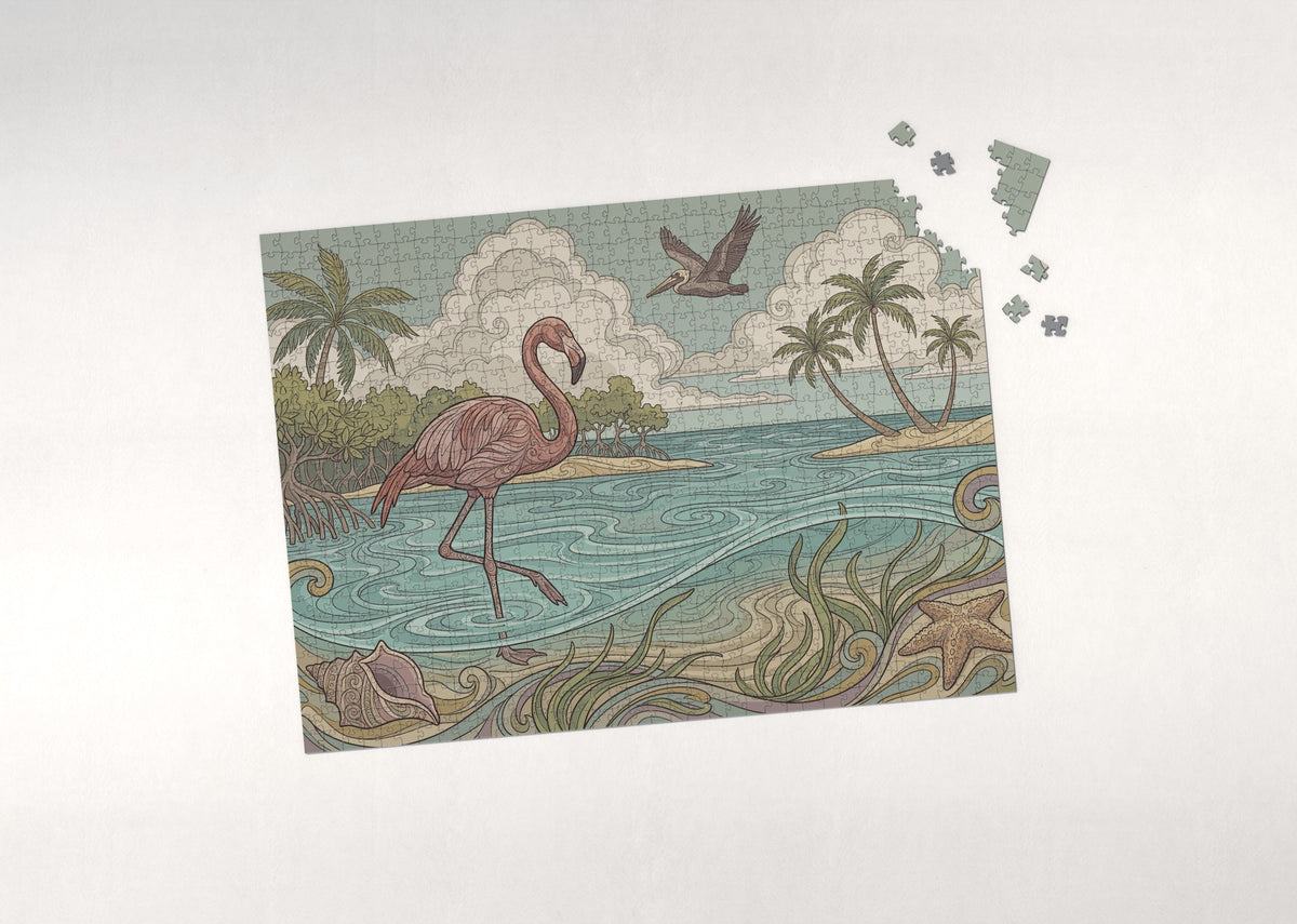Flamingo Wading in the Tropical Shallows jigsaw puzzle - puzzle with loose pieces