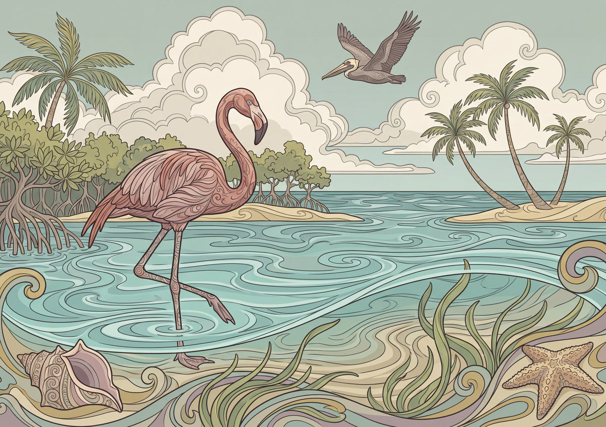 Flamingo Wading in the Tropical Shallows jigsaw puzzle