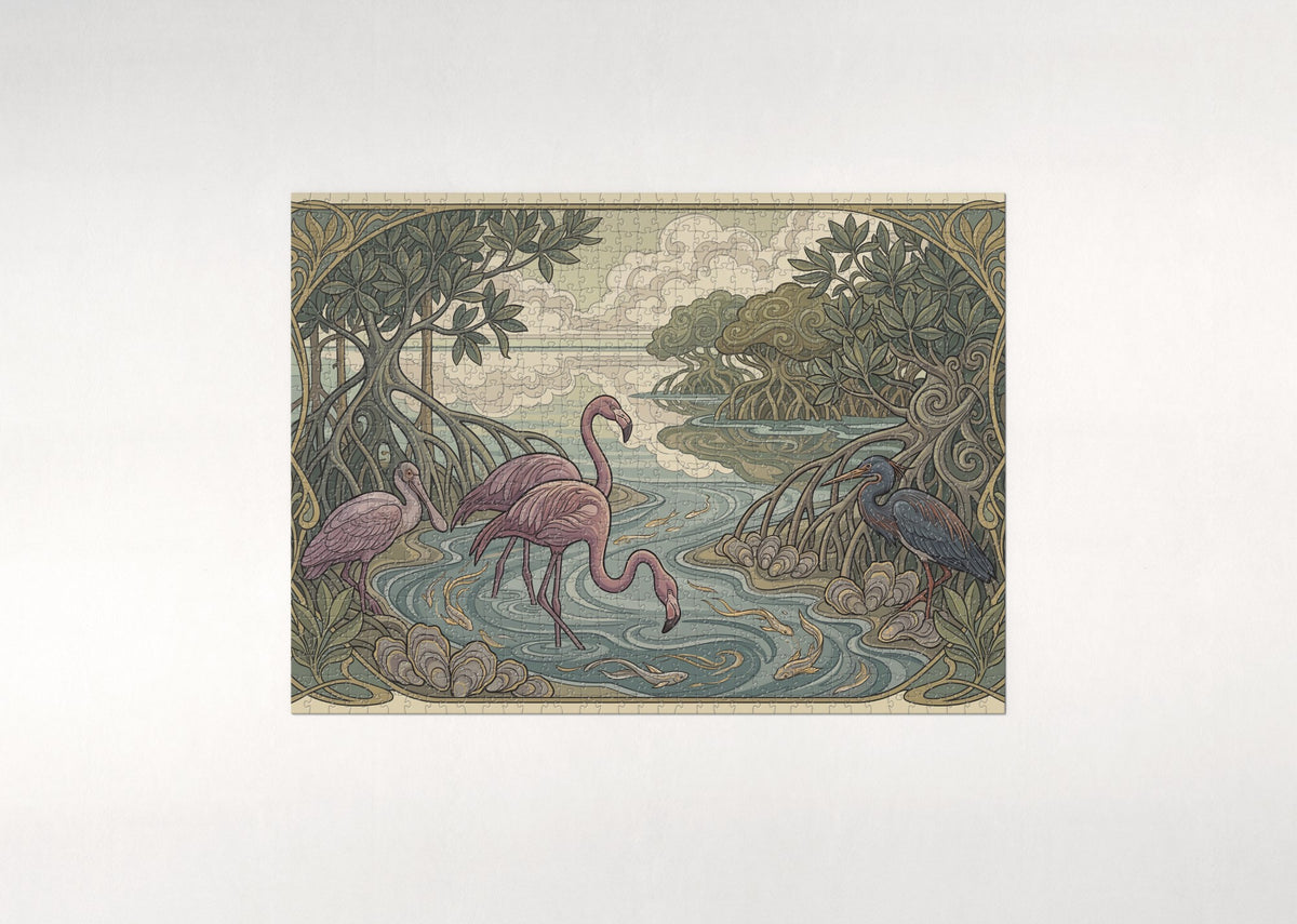 Flamingos Among the Mangroves jigsaw puzzle - flat puzzle