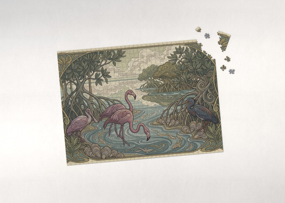 Flamingos Among the Mangroves jigsaw puzzle - puzzle with loose pieces
