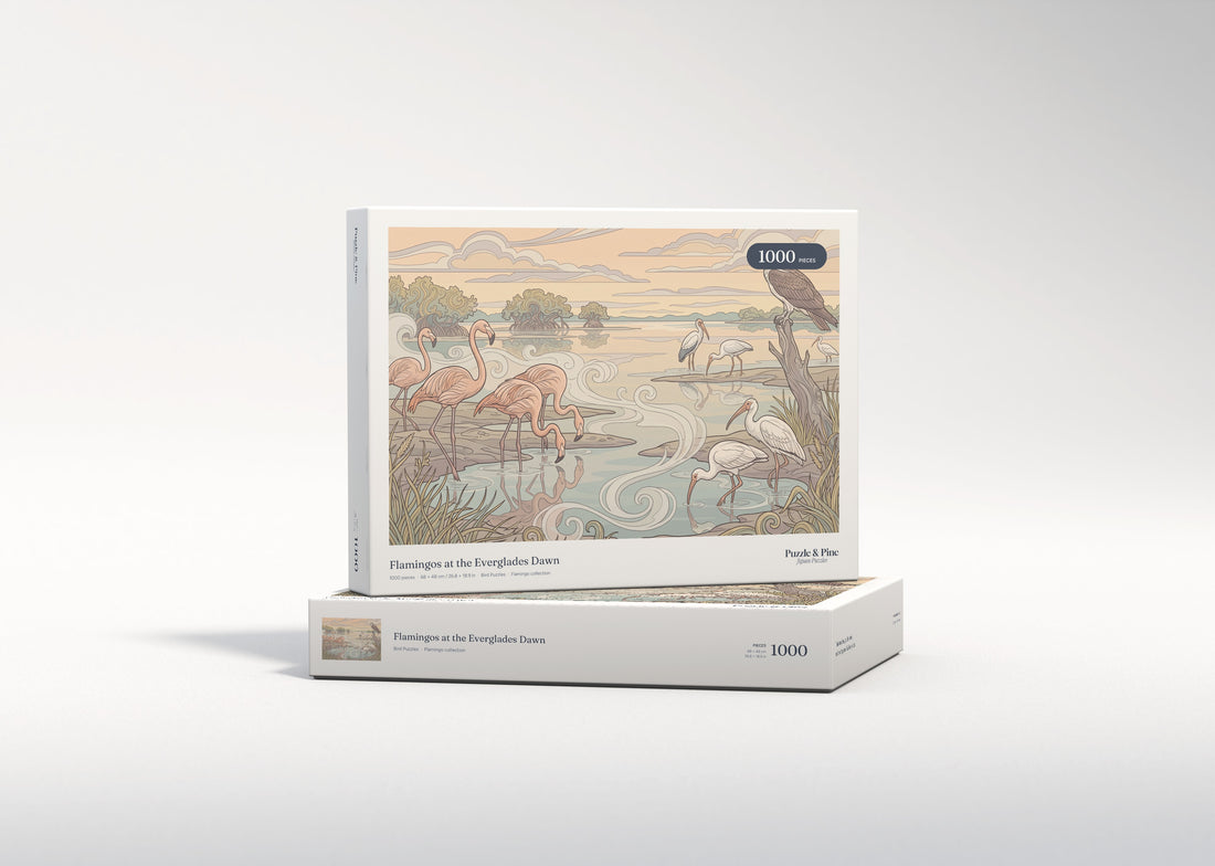 Flamingos at the Everglades Dawn jigsaw puzzle - gift box