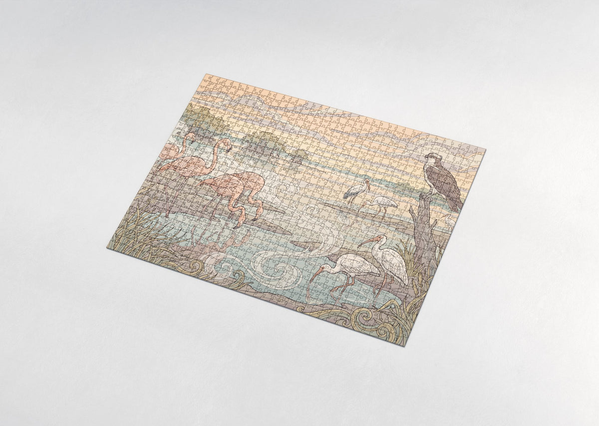 Flamingos at the Everglades Dawn jigsaw puzzle - assembled puzzle