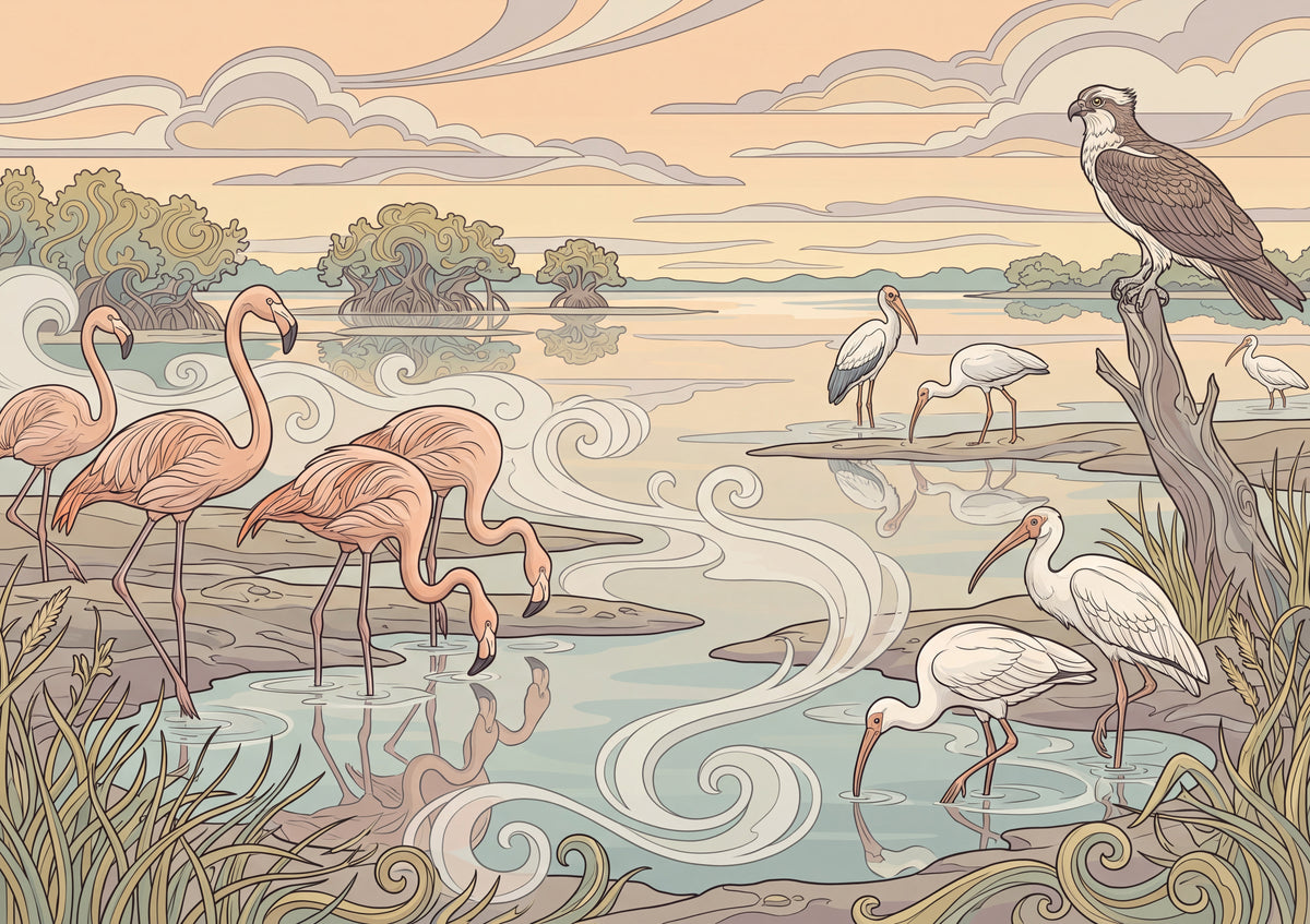 Flamingos at the Everglades Dawn jigsaw puzzle
