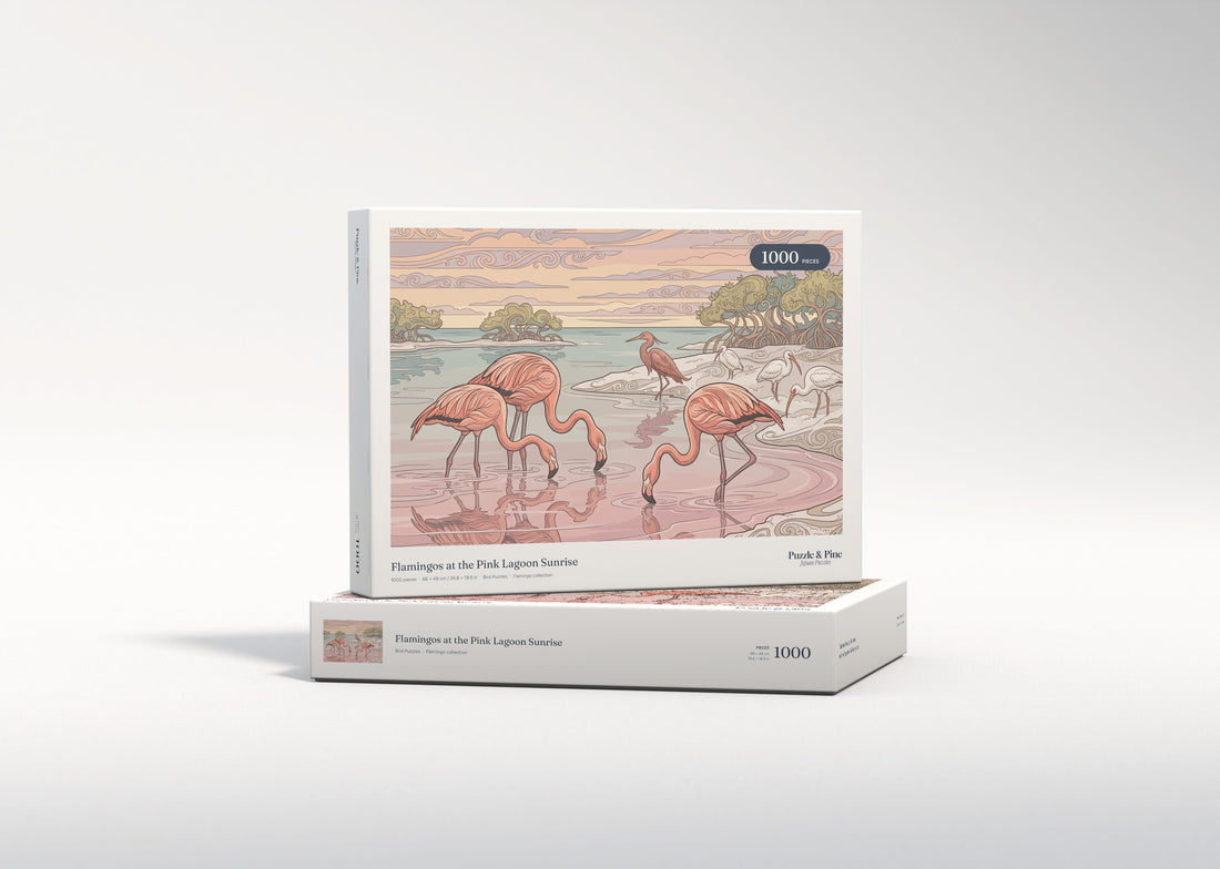 Flamingos at the Pink Lagoon Sunrise jigsaw puzzle - gift box