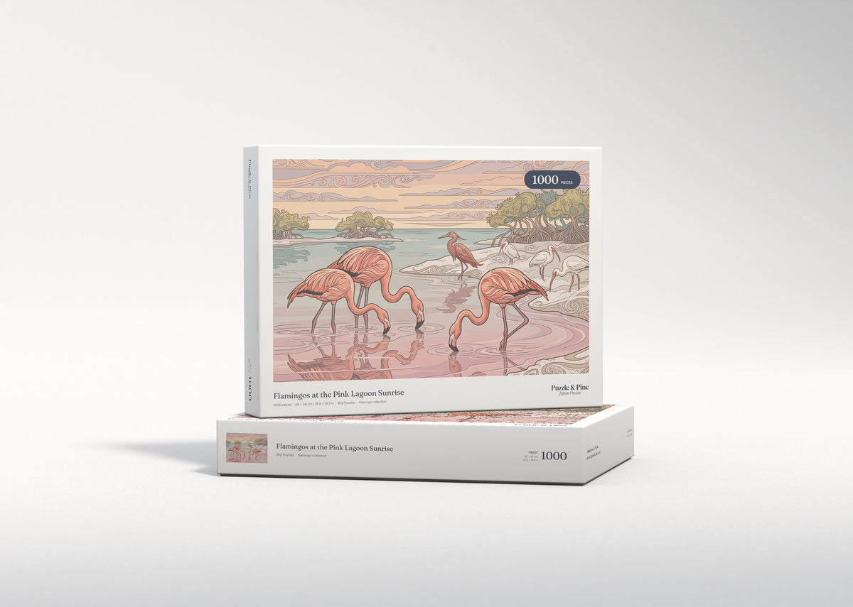 Flamingos at the Pink Lagoon Sunrise jigsaw puzzle - gift box