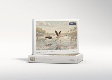 Flamingos Taking Flight Over the Lake jigsaw puzzle - gift box
