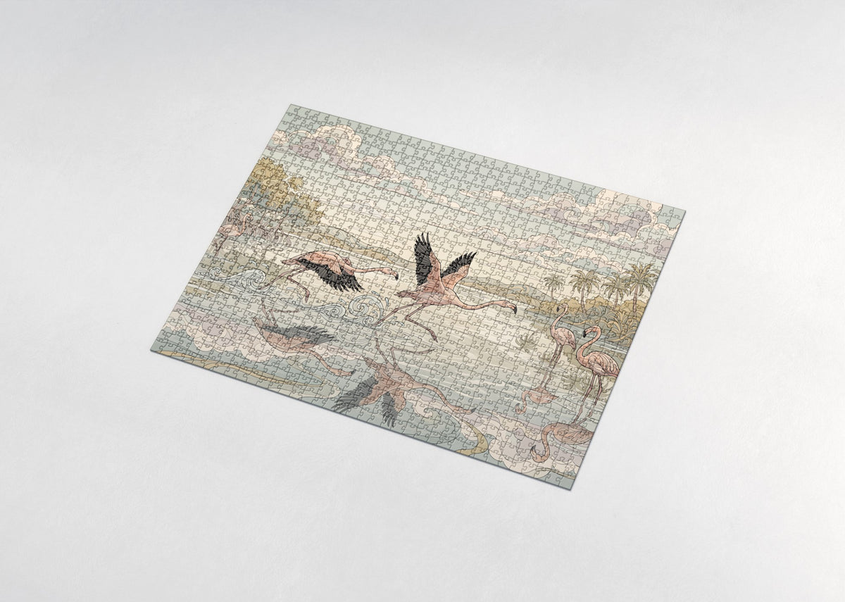 Flamingos Taking Flight Over the Lake jigsaw puzzle - assembled puzzle