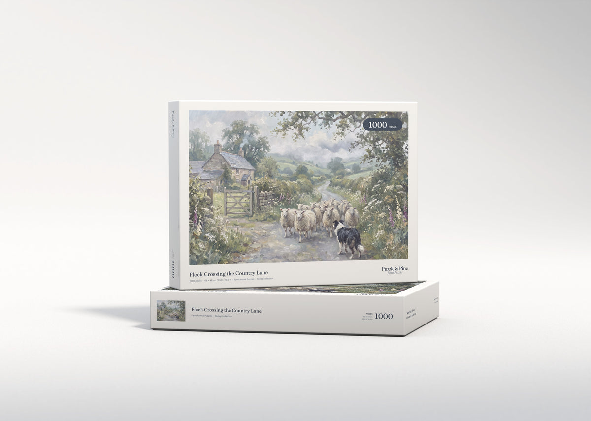 Flock Crossing the Country Lane jigsaw puzzle - gift box