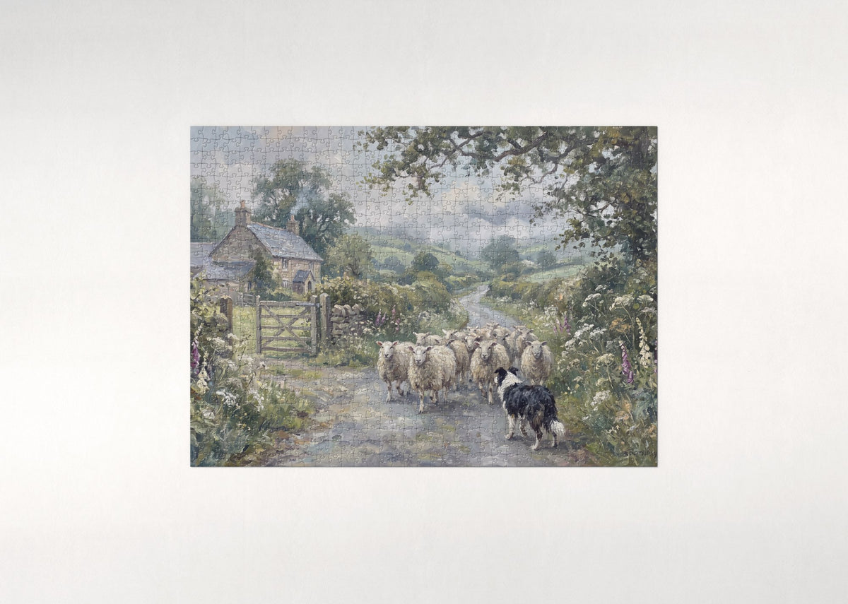Flock Crossing the Country Lane jigsaw puzzle - flat puzzle