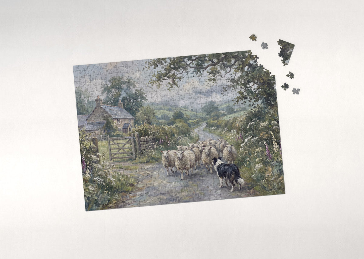 Flock Crossing the Country Lane jigsaw puzzle - puzzle with loose pieces