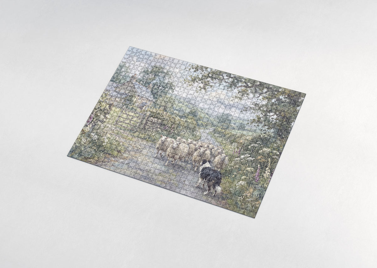 Flock Crossing the Country Lane jigsaw puzzle - assembled puzzle