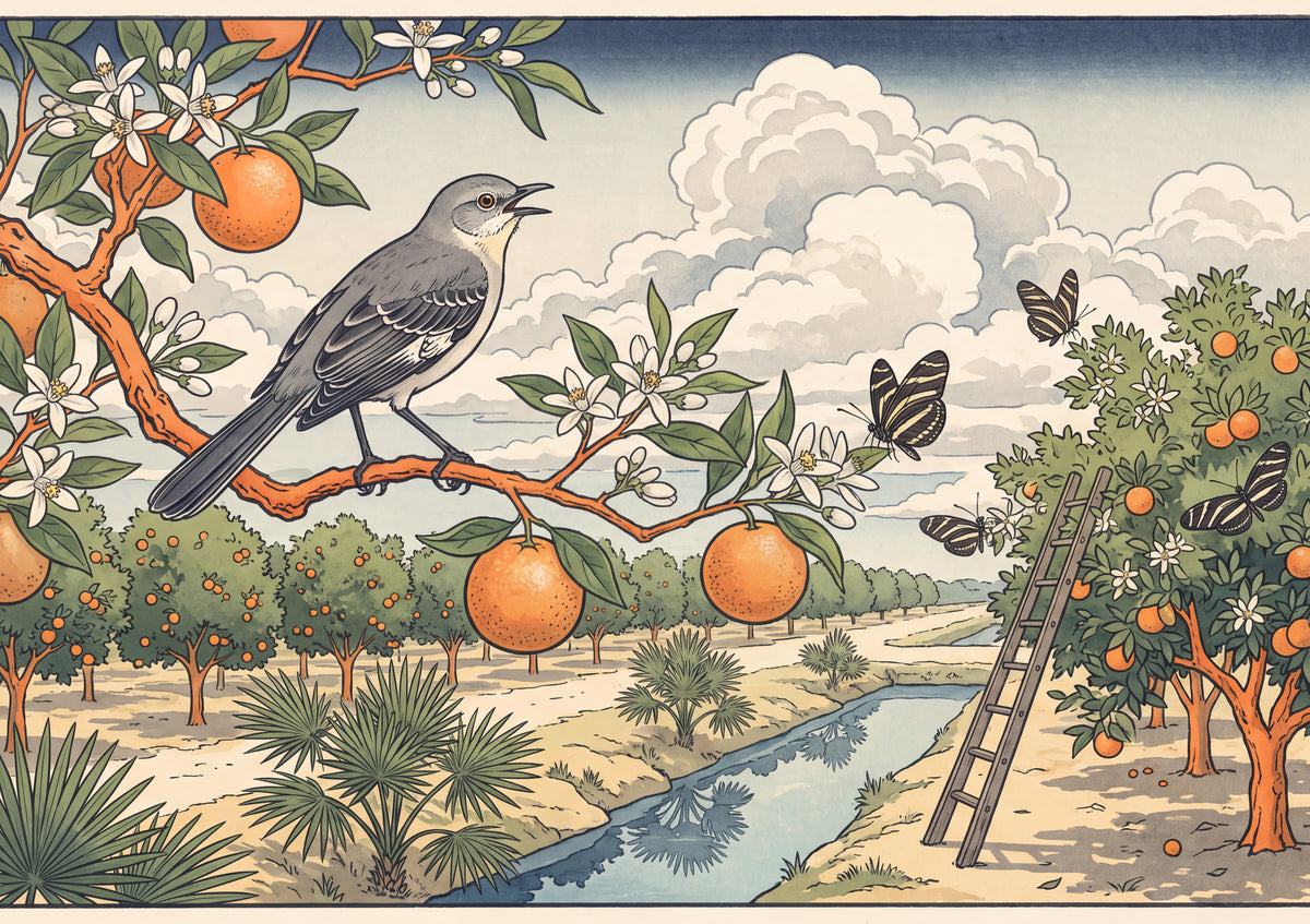 Florida State Bird and Flower: Mockingbird and Orange Blossom jigsaw puzzle